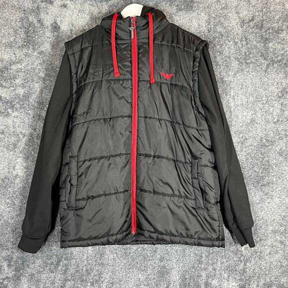 Avirex Jacket Mens Large Black Puffer Full Zip Hooded Skater Grunge y2k Casual - Picture 1 of 7